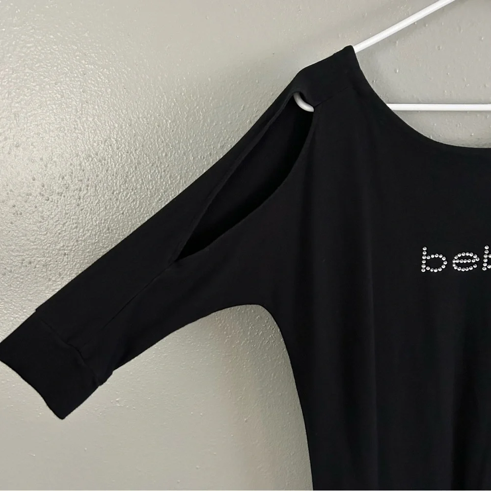 Bebe Black Silver Rhinestone Bling Spellout Logo Jumpsuit Size XS Y2K - Picture 5 of 10